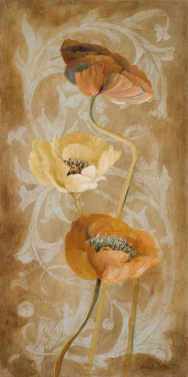 Loreth Lanie Poppies I Brun Floreale cm155X77 Immagine su CARTA TELA PANNELLO CORNICE Verticale
