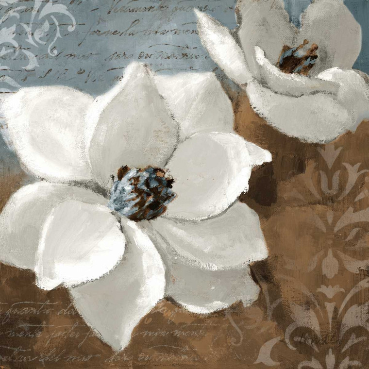 Loreth Lanie Bianco Magnolias I Floreale cm80X80 Immagine su CARTA TELA PANNELLO CORNICE Quadrata