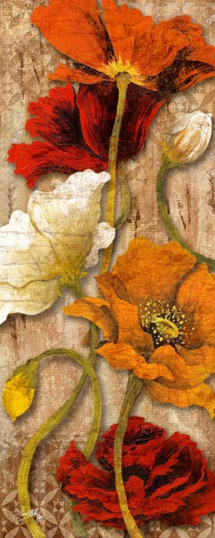 Medley Elizabeth Joyful Poppies II Floreale cm91X36 Immagine su CARTA TELA PANNELLO CORNICE Verticale
