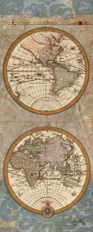 Medley Elizabeth Mappa del mondo Panel I Mappe cm91X36 Immagine su CARTA TELA PANNELLO CORNICE Verticale