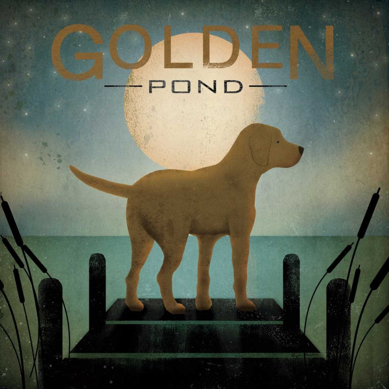 Fowler Ryan Moonrise Yellow Dog   Golden Pond Animali cm82X82 Immagine su CARTA TELA PANNELLO CORNICE Quadrata
