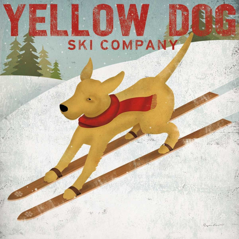 Fowler Ryan Yellow Dog Ski Co Animali cm77X77 Immagine su CARTA TELA PANNELLO CORNICE Quadrata