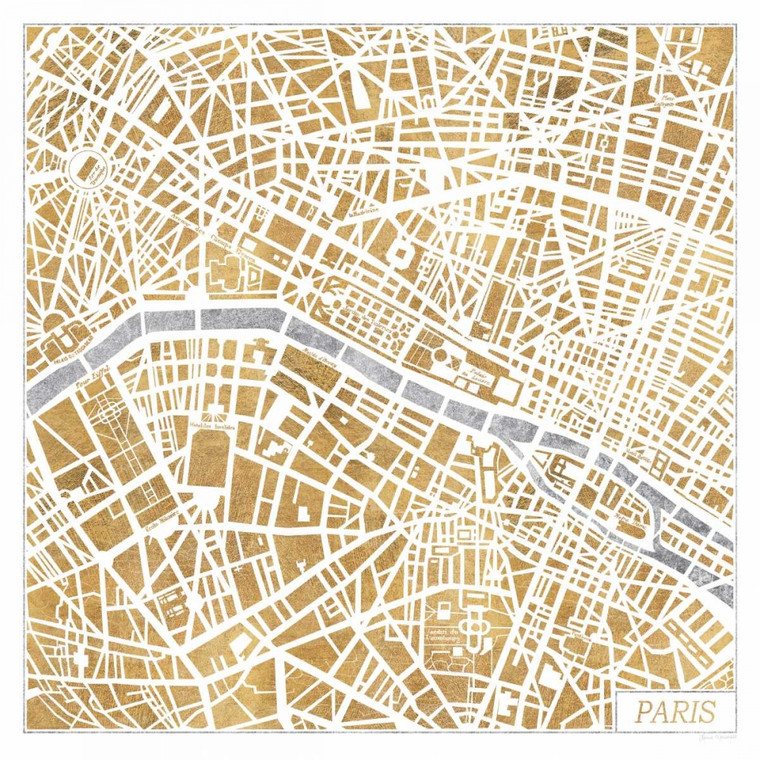 Marshall Laura Gilded Parigi Mappa Viaggio cm82X82 Immagine su CARTA TELA PANNELLO CORNICE Quadrata