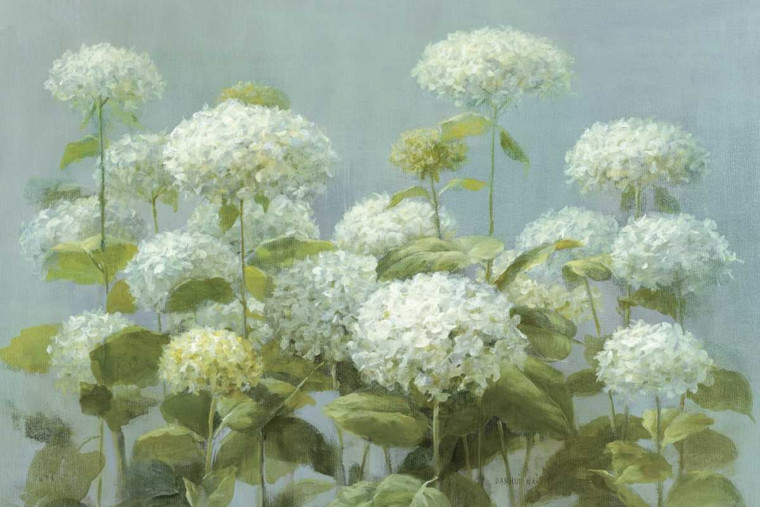 Nai Danhui White Hydrangea Garden Floreale cm78X118 Immagine su CARTA TELA PANNELLO CORNICE Orizzontale