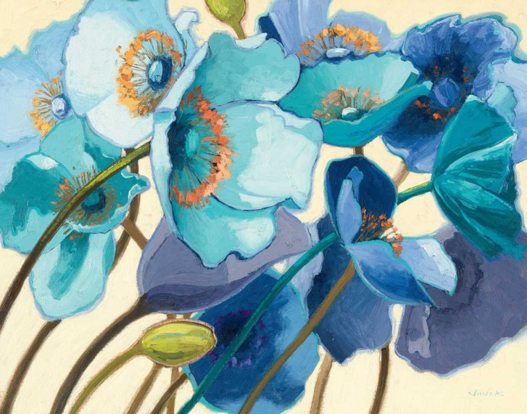 Novak Shirley The Blue Poppies Floreale cm80X102 Immagine su CARTA TELA PANNELLO CORNICE Orizzontale