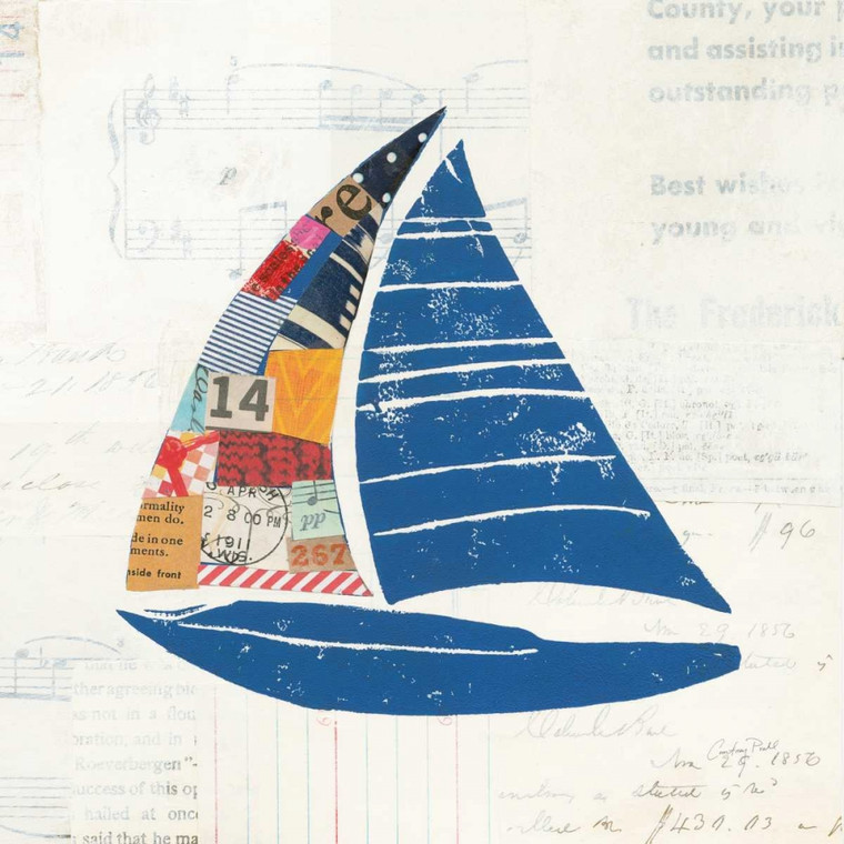 Prahl Courtney Nautical Collage IV su carta da giornale Costiero cm73X73 Immagine su CARTA TELA PANNELLO CORNICE Quadrata