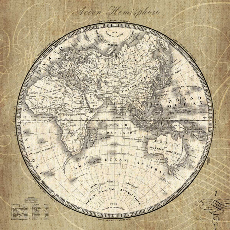 Schlabach Sue Francese Mappa del mondo II Tradizionale cm87X87 Immagine su CARTA TELA PANNELLO CORNICE Quadrata
