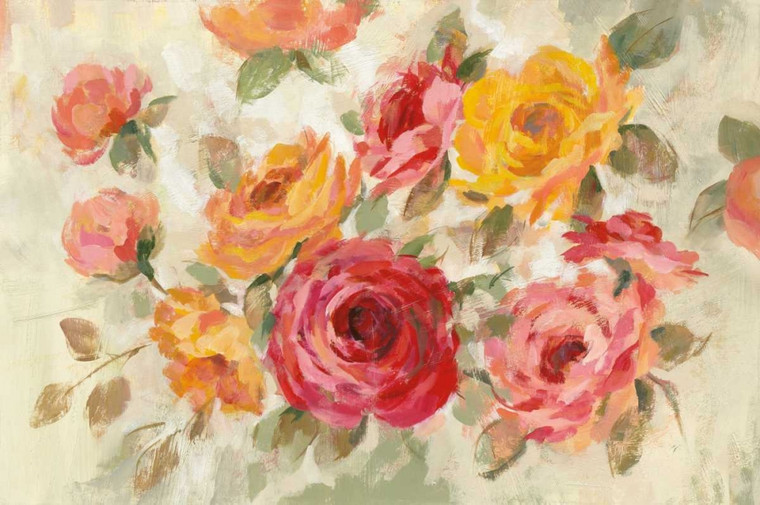 Vassileva Silvia brushy Roses Floreale cm78X118 Immagine su CARTA TELA PANNELLO CORNICE Orizzontale