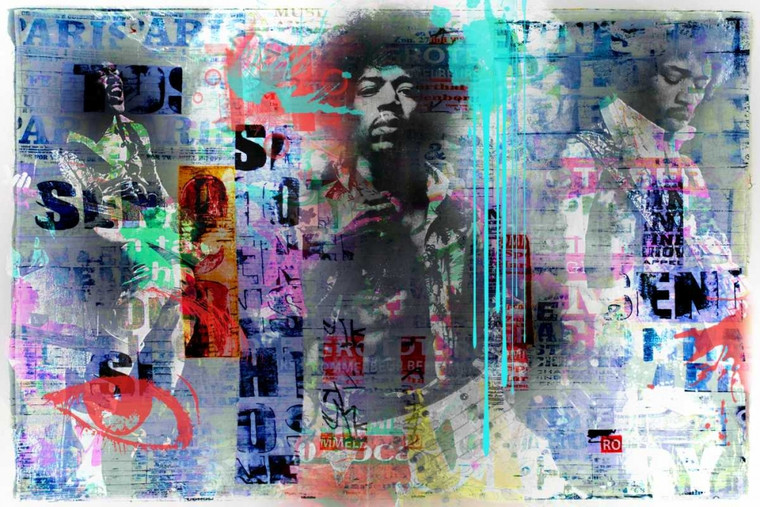 Baker Micha Jimmy Hendrix europeo cm48X70 Immagine su CARTA TELA PANNELLO CORNICE Orizzontale
