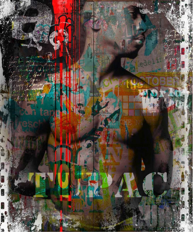 Baker Micha Tupac europeo cm70X59 Immagine su CARTA TELA PANNELLO CORNICE Verticale