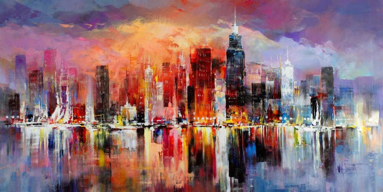 Haenraets Willem City Scape I europeo cm34X70 Immagine su CARTA TELA PANNELLO CORNICE Orizzontale