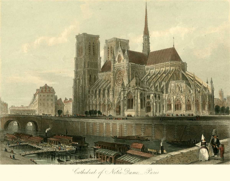 Allom T. Cattedrale di Notre Dame, Parigi europeo cm50X64 Immagine su CARTA TELA PANNELLO CORNICE Orizzontale