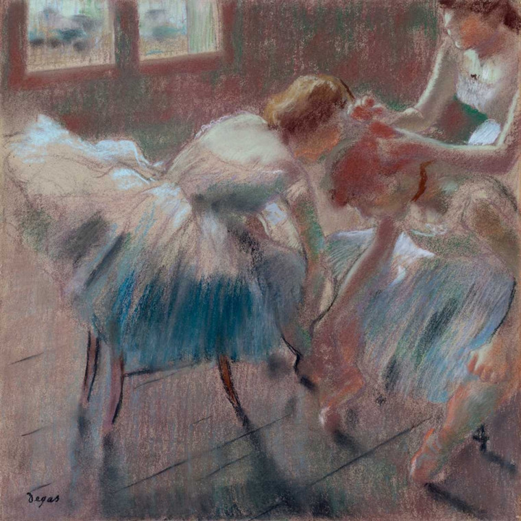 Degas Edgar Tre danzatori Preparazione per classe Moda cm82X82 Immagine su CARTA TELA PANNELLO CORNICE Quadrata