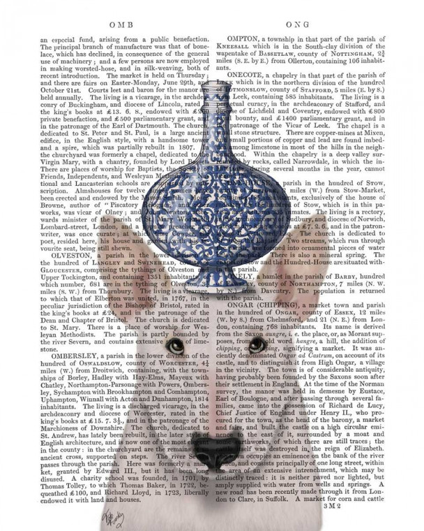 Fab Funky English Bull Terrier con vaso blu capriccioso cm45X36 Immagine su CARTA TELA PANNELLO CORNICE Verticale