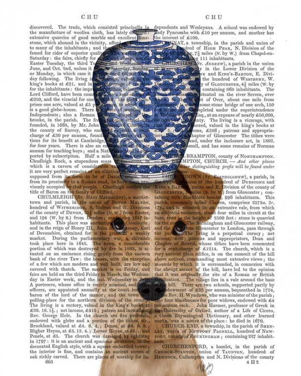 Fab Funky Fox Terrier con vaso blu capriccioso cm45X36 Immagine su CARTA TELA PANNELLO CORNICE Verticale