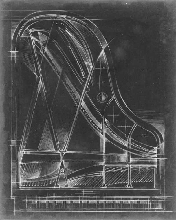 Harper Ethan Grand Piano Diagramma Musica cm107X85 Immagine su CARTA TELA PANNELLO CORNICE Verticale