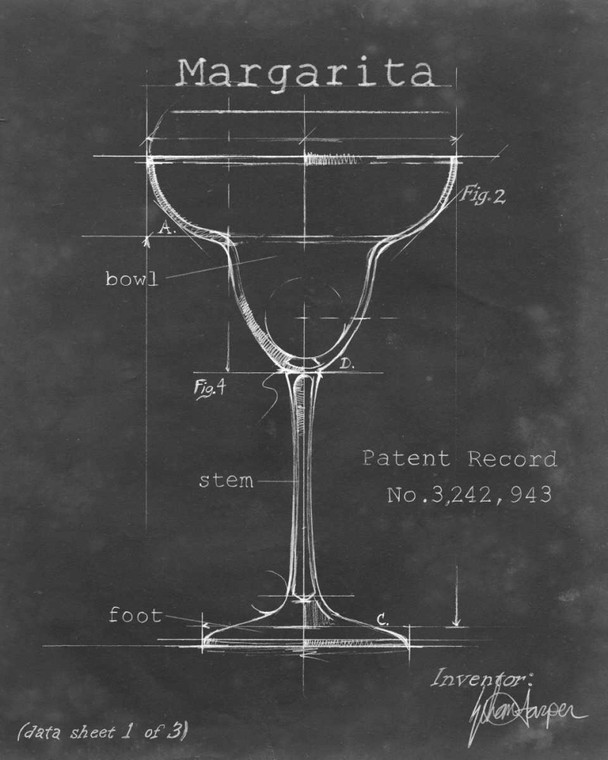 Harper Ethan Bicchieri Blueprint VI Spirits cm91X73 Immagine su CARTA TELA PANNELLO CORNICE Verticale