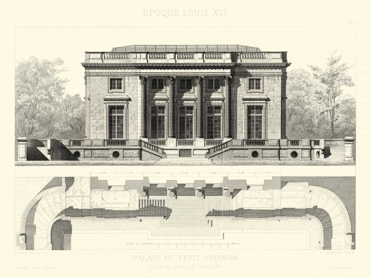 Obermayer E. Palais du Petit Trianon Architettura cm84X111 Immagine su CARTA TELA PANNELLO CORNICE Orizzontale