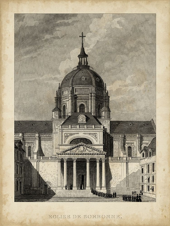 Pugin A. Chiesa di Sorbonne Viaggio cm109X82 Immagine su CARTA TELA PANNELLO CORNICE Verticale