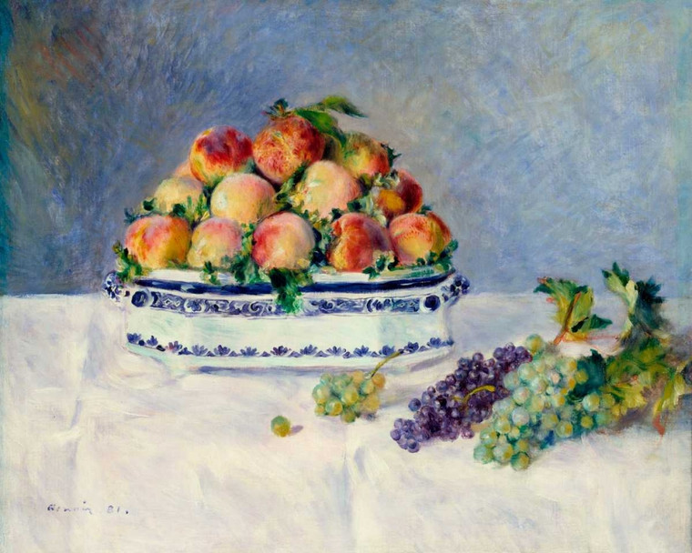 Renoir Pierre Auguste Natura morta con pesche e uva Cibo cm87X109 Immagine su CARTA TELA PANNELLO CORNICE Orizzontale