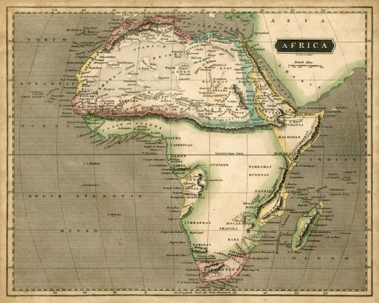 Thomson Thomson Map of Africa Mappe cm85X107 Immagine su CARTA TELA PANNELLO CORNICE Orizzontale