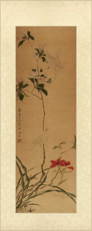 Unknown Oriental Silk II Floreale cm146X57 Immagine su CARTA TELA PANNELLO CORNICE Verticale