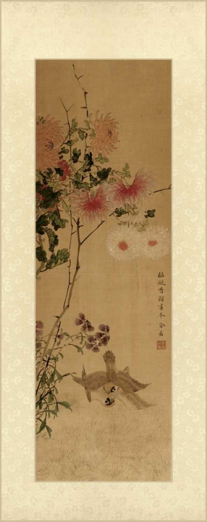 Unknown Oriental Silk IV Floreale cm146X57 Immagine su CARTA TELA PANNELLO CORNICE Verticale