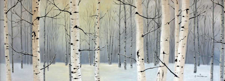 Peterson Julie Inverno Birch Forest Paesaggio cm73X201 Immagine su CARTA TELA PANNELLO CORNICE Orizzontale