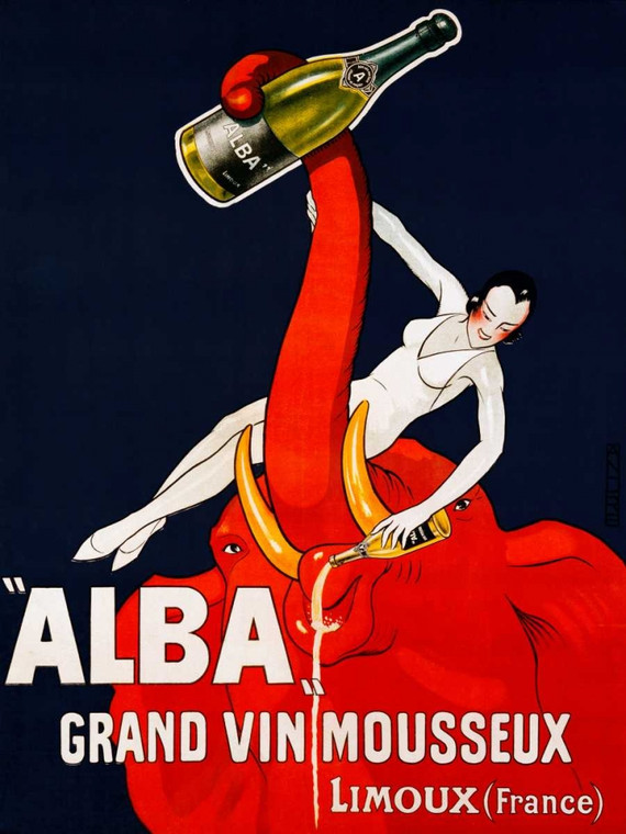 Andre S "ca. Alba  Gran Spumante 1928 Vintage ? cm111X84 Immagine su CARTA TELA PANNELLO CORNICE Verticale