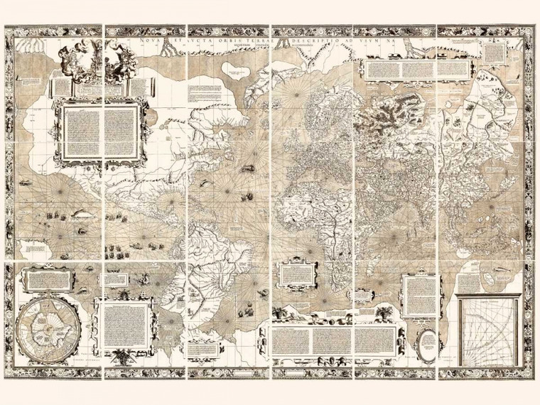 Anonymous Nuovo e ingrandita Mappa del mondo 1569 Mappe cm84X111 Immagine su CARTA TELA PANNELLO CORNICE Orizzontale
