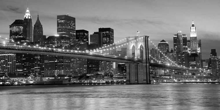 Anonymous Ponte di Brooklyn alla notte fotografia cm84X171 Immagine su CARTA TELA PANNELLO CORNICE Orizzontale