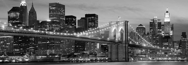 Anonymous Ponte di Brooklyn alla notte fotografia cm70X205 Immagine su CARTA TELA PANNELLO CORNICE Orizzontale