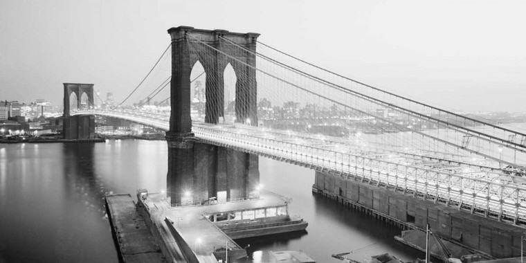 Anonymous Ponte di Brooklyn dal lato di Manhattan, NYC fotografia cm84X171 Immagine su CARTA TELA PANNELLO CORNICE Orizzontale