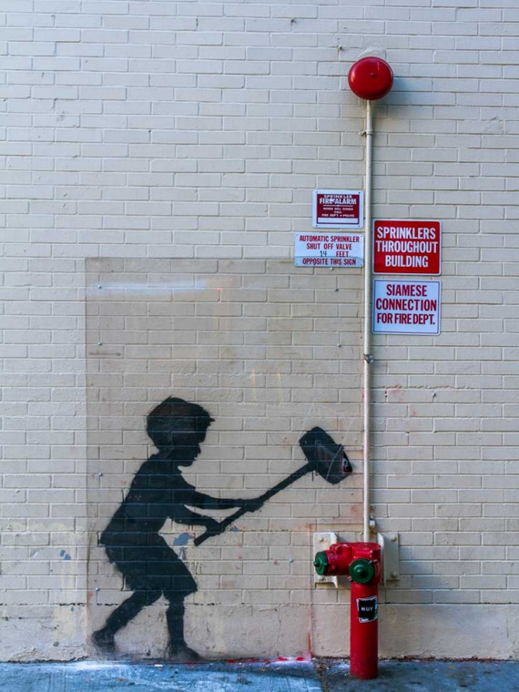 Anonymous 79th Street Broadway di New York graffiti attribuito a Banksy Street Scene cm111X84 Immagine su CARTA TELA PANNELLO CORNICE Verticale
