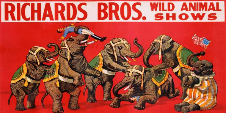 Anonymous Richards Bros. Wild Animal mostra ca. 1925 Vintage ? cm84X171 Immagine su CARTA TELA PANNELLO CORNICE Orizzontale