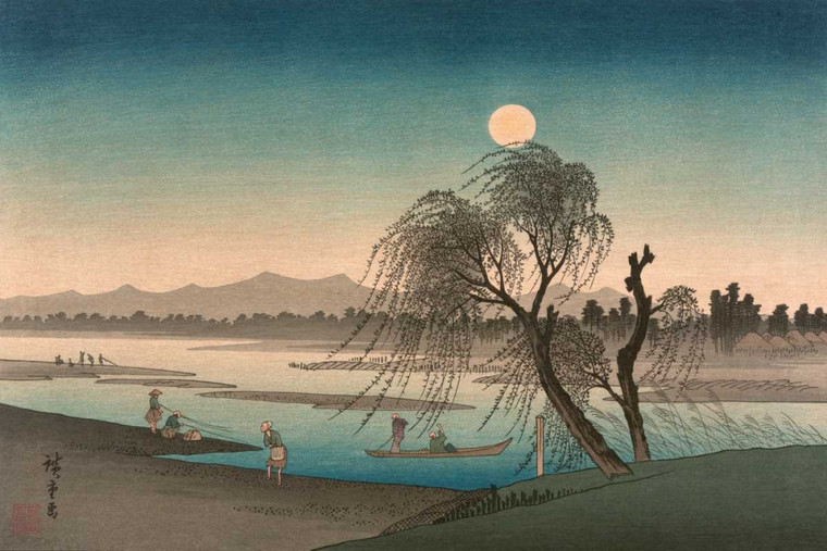 Hiroshige A. Fukeiga Paesaggio cm89X133 Immagine su CARTA TELA PANNELLO CORNICE Orizzontale
