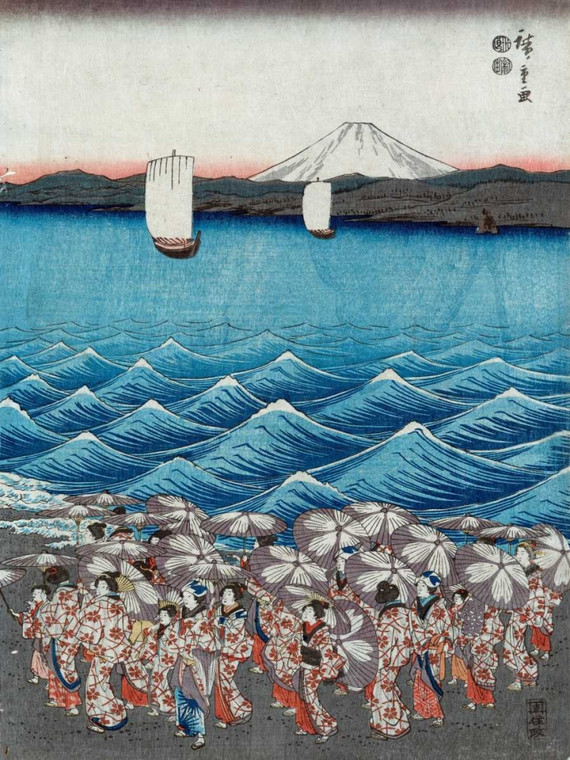 Hiroshige A. celebrazione di apertura del III Benzaiten Vintage ? cm111X84 Immagine su CARTA TELA PANNELLO CORNICE Verticale