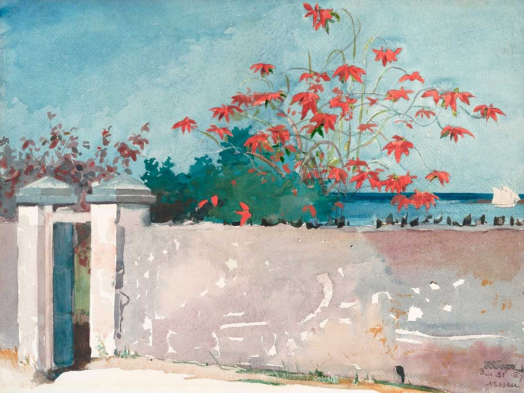 Homer Winslow Un Muro, Nassau Paesaggio cm76X100 Immagine su CARTA TELA PANNELLO CORNICE Orizzontale