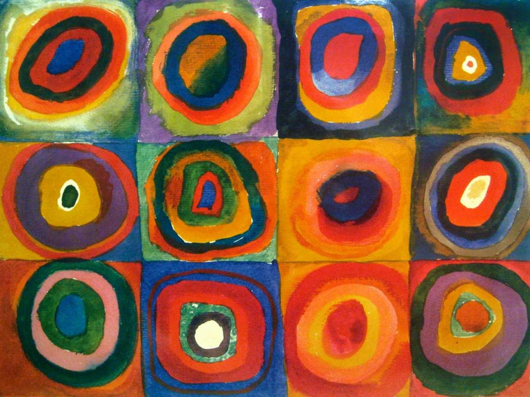 Kandinsky Wassily Quadrati con cerchi concentrici Astratto cm84X111 Immagine su CARTA TELA PANNELLO CORNICE Orizzontale