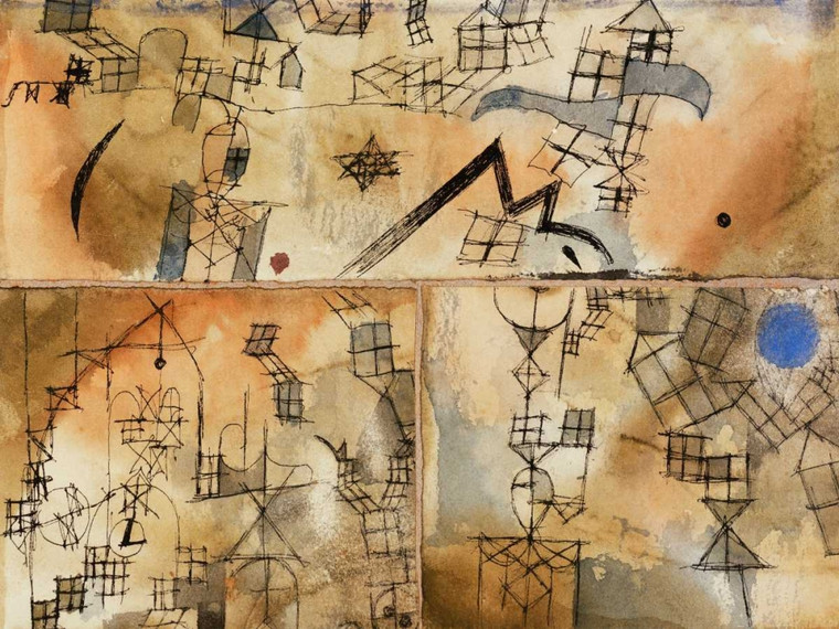 Klee Paul Composizione in tre parti Astratto cm84X111 Immagine su CARTA TELA PANNELLO CORNICE Orizzontale