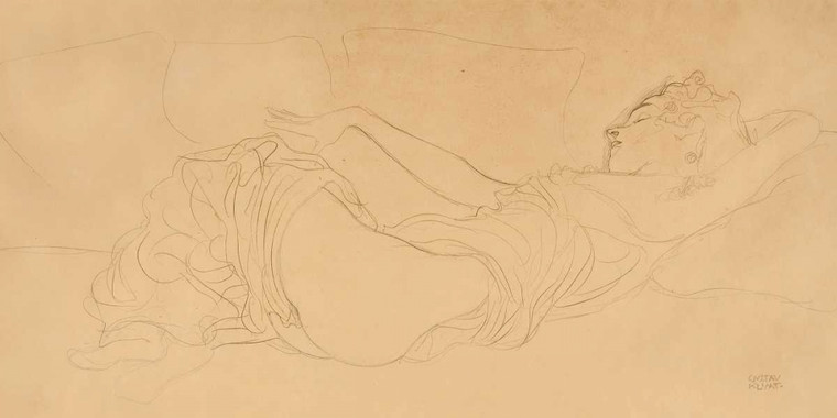 Klimt Gustav donna addormentata Letto cm84X171 Immagine su CARTA TELA PANNELLO CORNICE Orizzontale