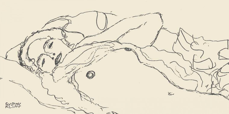 Klimt Gustav Reclined Donna Figurativo cm84X171 Immagine su CARTA TELA PANNELLO CORNICE Orizzontale