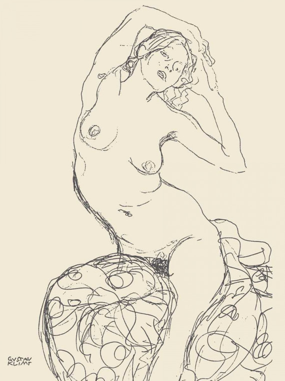Klimt Gustav Nudo seduto donna Figurativo cm111X84 Immagine su CARTA TELA PANNELLO CORNICE Verticale