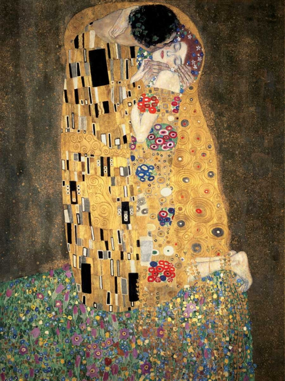Klimt Gustav Il bacio Figurativo cm111X84 Immagine su CARTA TELA PANNELLO CORNICE Verticale