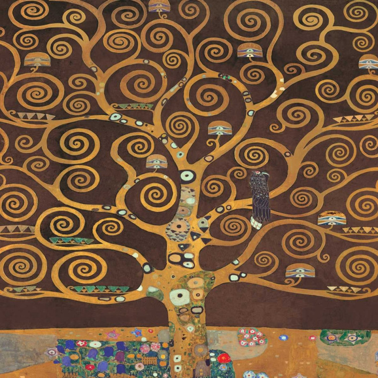 Klimt Gustav L'Albero della Vita Brown II Figurativo cm77X77 Immagine su CARTA TELA PANNELLO CORNICE Quadrata