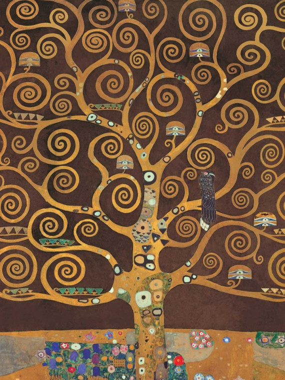 Klimt Gustav L'Albero della Vita Brown Variazione Figurativo cm111X84 Immagine su CARTA TELA PANNELLO CORNICE Verticale