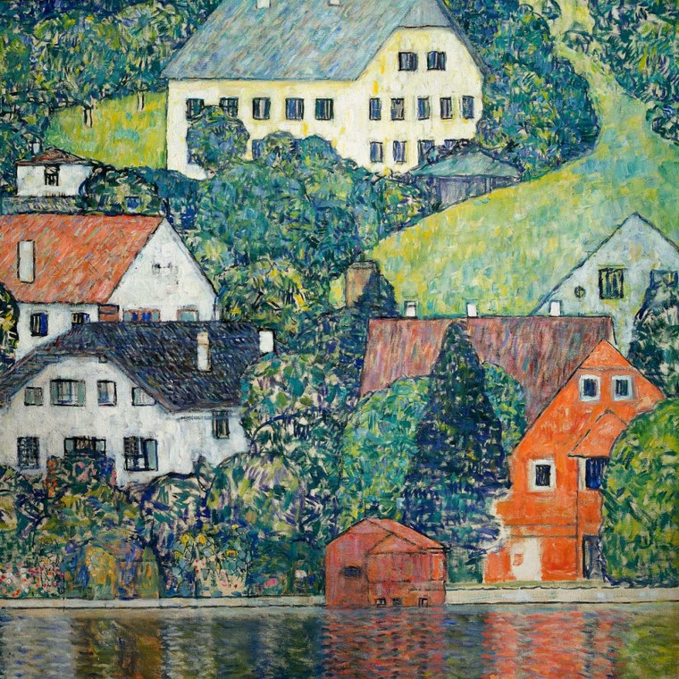 Klimt Gustav Case a Unterach Paesaggio cm77X77 Immagine su CARTA TELA PANNELLO CORNICE Quadrata