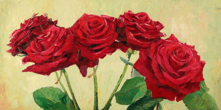 Masera Angelo Rose rosse Floreale cm84X171 Immagine su CARTA TELA PANNELLO CORNICE Orizzontale