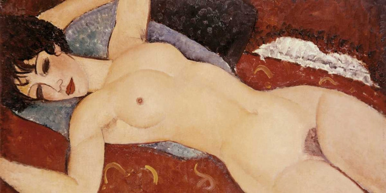 Modigliani Amedeo Reclining Nude Figurativo cm84X171 Immagine su CARTA TELA PANNELLO CORNICE Orizzontale