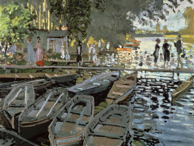 Monet Claude Bagnanti a La Grenouillere (particolare) europeo cm76X100 Immagine su CARTA TELA PANNELLO CORNICE Orizzontale